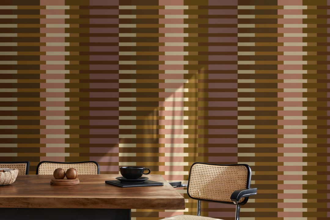 Warm Retro Geometric Striped Multicolor Mural