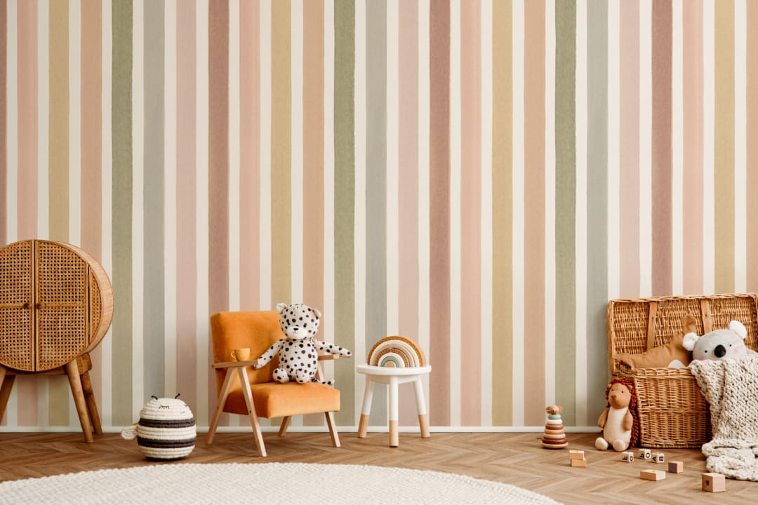 Kids’ Multicolor Modern Watercolour Striped Mural