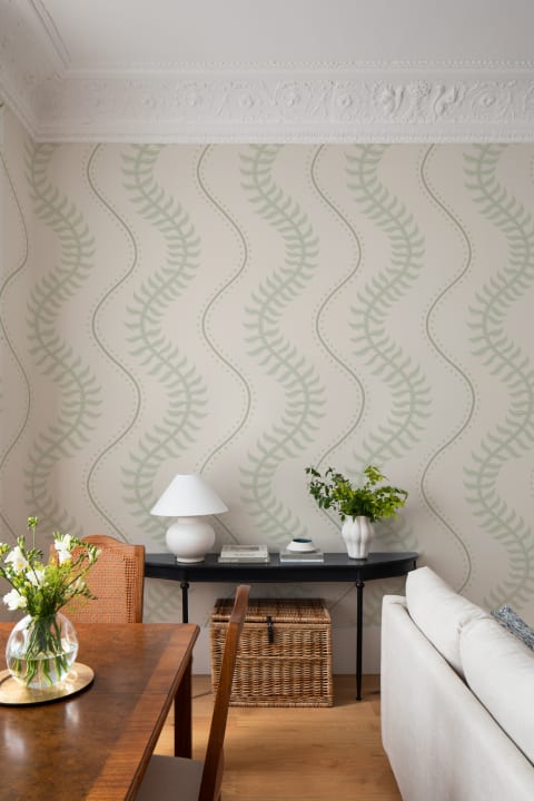 Green Botanical Leaf Stripe Pattern Wallpaper Mural