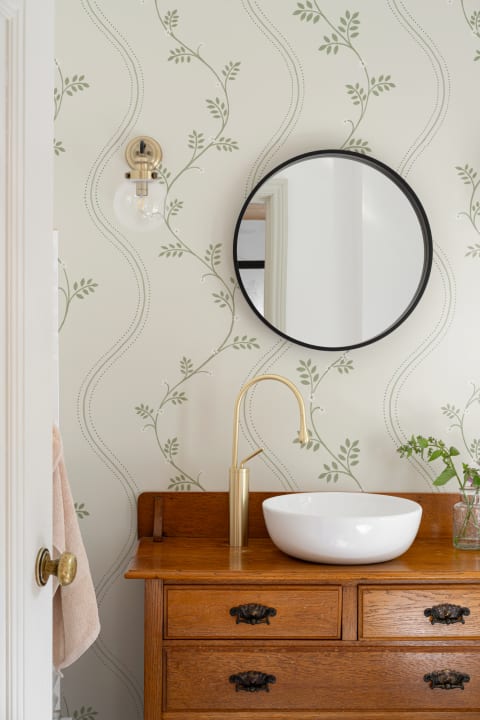 Green Botanical Striped Vintage Style Wallpaper Mural