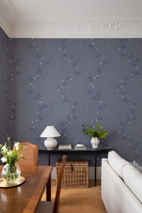 Navy Vintage Floral Pattern Mural For Elegant Spaces