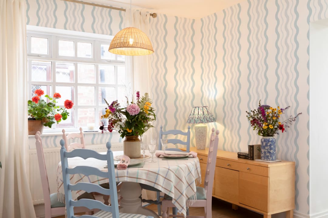 Blue Wavy Ric Rac Striped Wallpaper