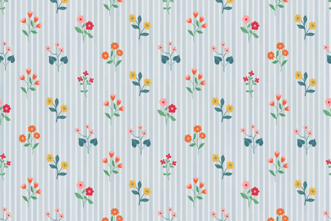 Papel de parede de riscas azuis de cachos florais pastel