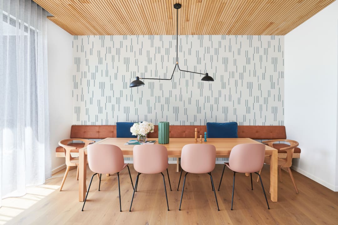 Hand-Painted Vertical Line Geometric Wallpaper in Sky Blue