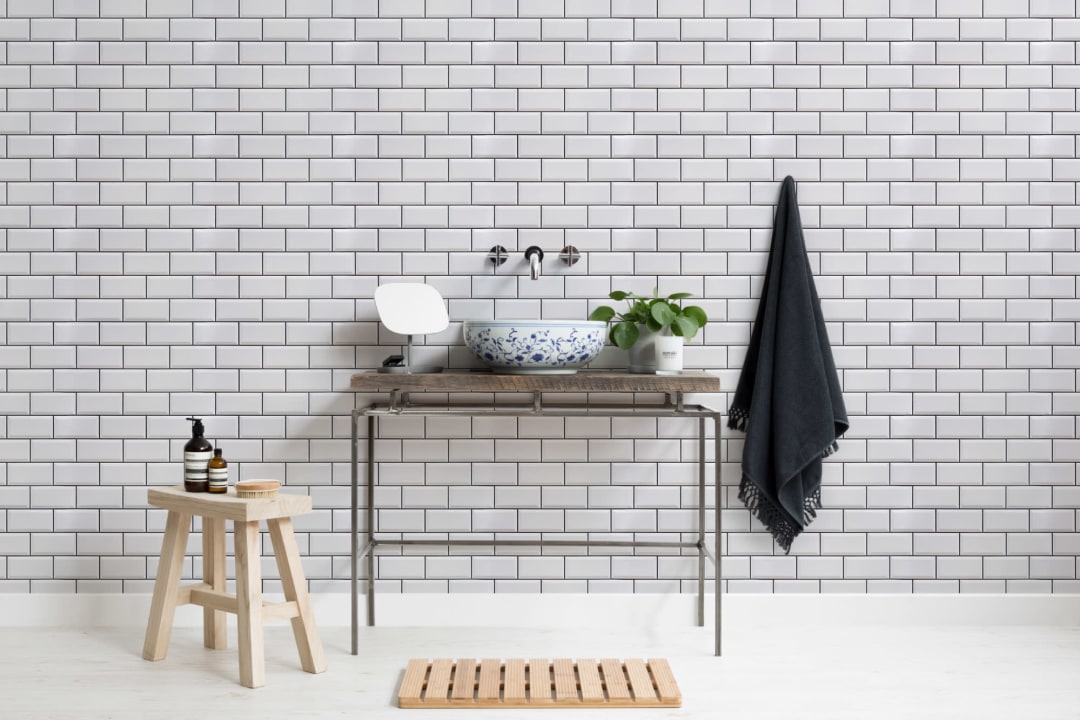 White Ceramic Subway Tile Wallpaper Mural