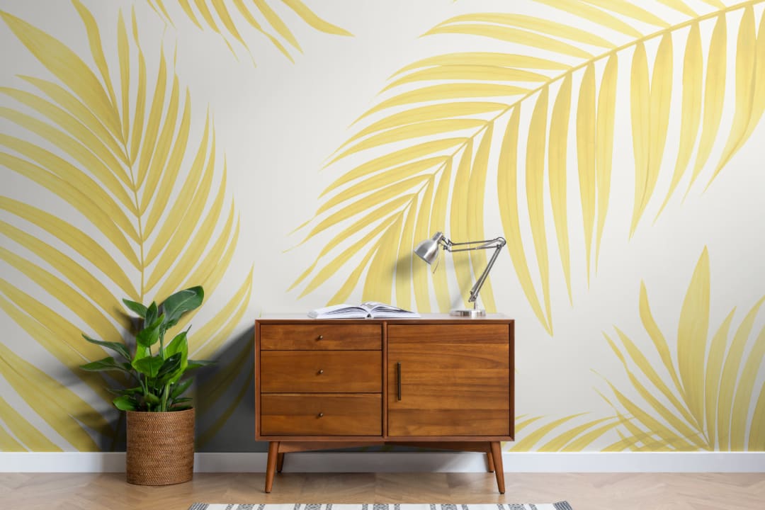 Yellow Tropical Palm Wallpaper Mural