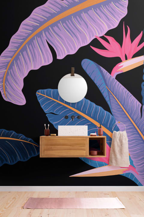 Blue Banana Leaf Bird of Paradise Tropical Wallpaper Mural