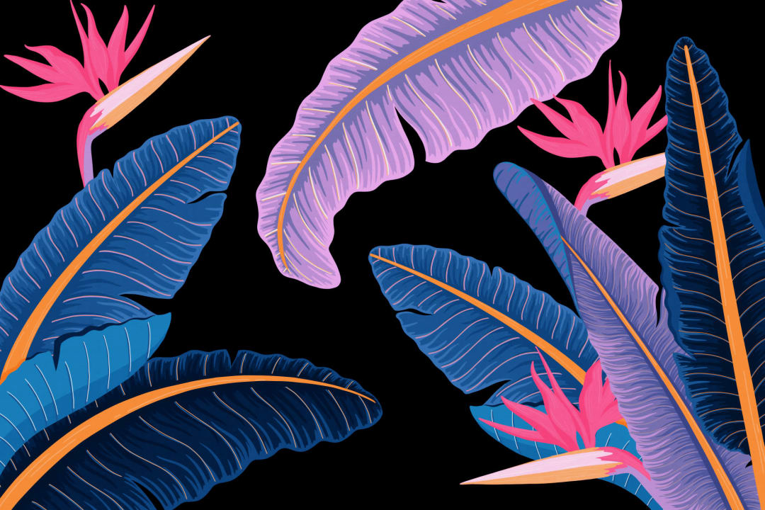 Blue Banana Leaf Bird of Paradise Tropical Wallpaper Mural
