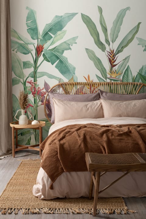 Green Vintage Tropical Minimalist Wallpaper Mural