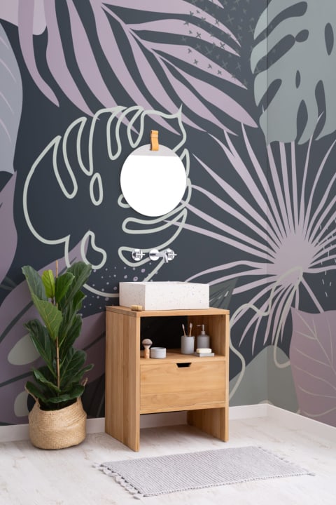 Blue & Green Abstract Leaves Tropical Wallpaper Mural