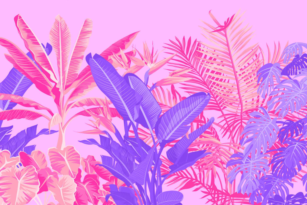 Bright Pink & Purple Tropical Jungle Wallpaper Mural