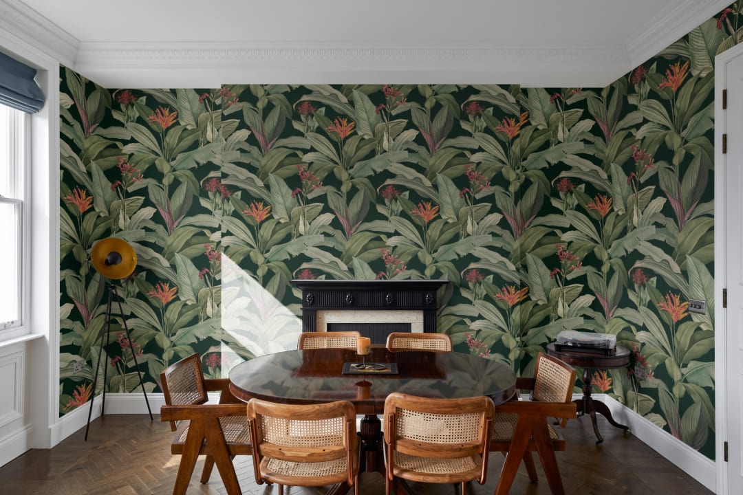 Green Chic Vintage Tropical Repeat Pattern Wallpaper