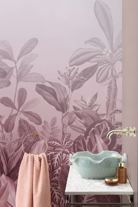 Pink Ombre Tropical Jungle Landscape Wallpaper Mural
