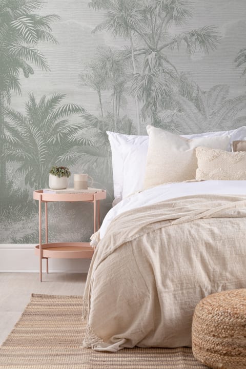 Mural de papel pintado Selva tropical vintage verde salvia