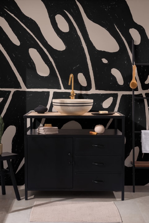 Black & Beige Giant Monstera Leaf Wallpaper Mural