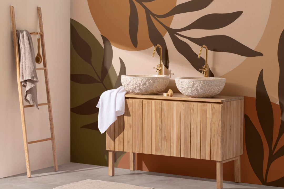 Brown and Burnt Orange Tropical Leaves Wallpaper Mural