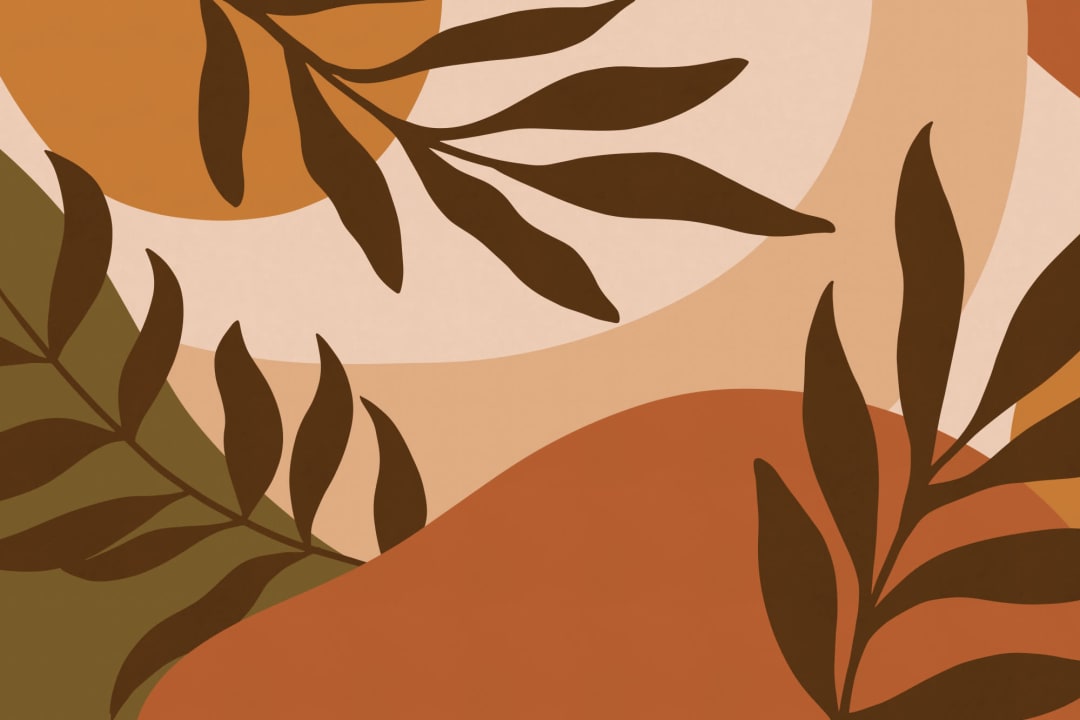 Brown and Burnt Orange Tropical Leaves Wallpaper Mural
