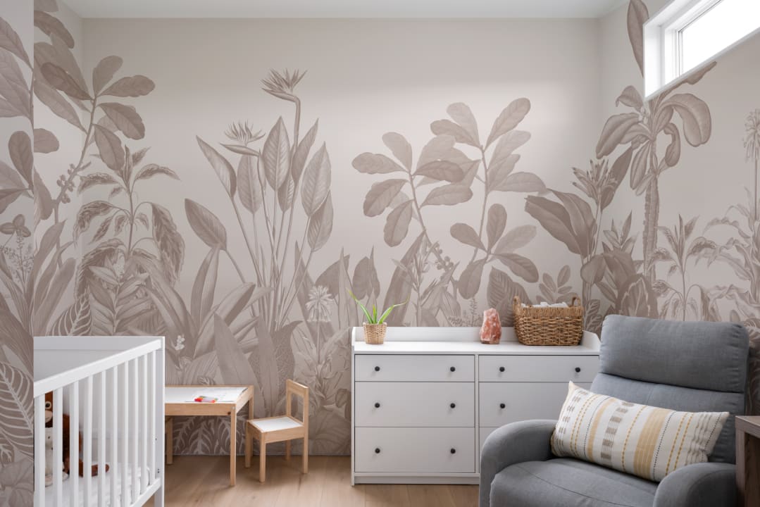 Tropical Oasis Vintage Botanical Jungle Illustration Mural-tapeter i beige