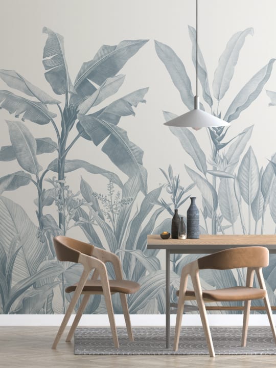 Blue Vintage Tropical Mural