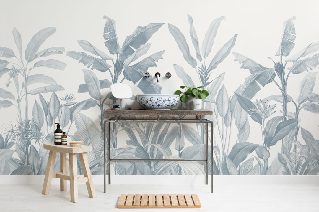 Blue Vintage Tropical Mural