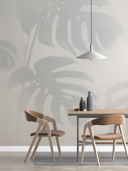 Blue Monstera Leaf Shadow Mural