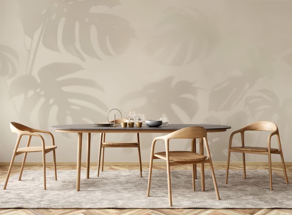 Neutral Monstera Leaf Shadow Mural