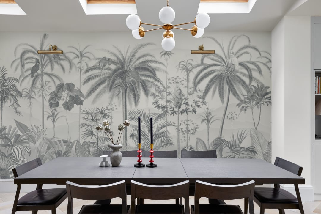 Blå illustrerad tropisk botanisk mural-tapeter