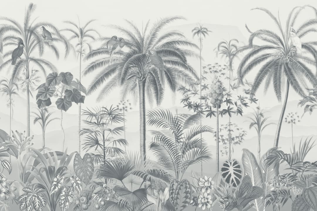 Blå illustrerad tropisk botanisk mural-tapeter