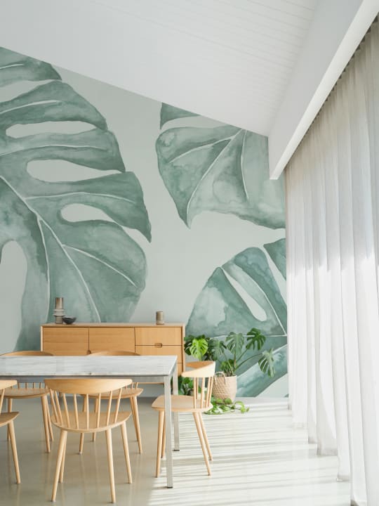 Grüne Aquarell Monstera Blatt Fototapete
