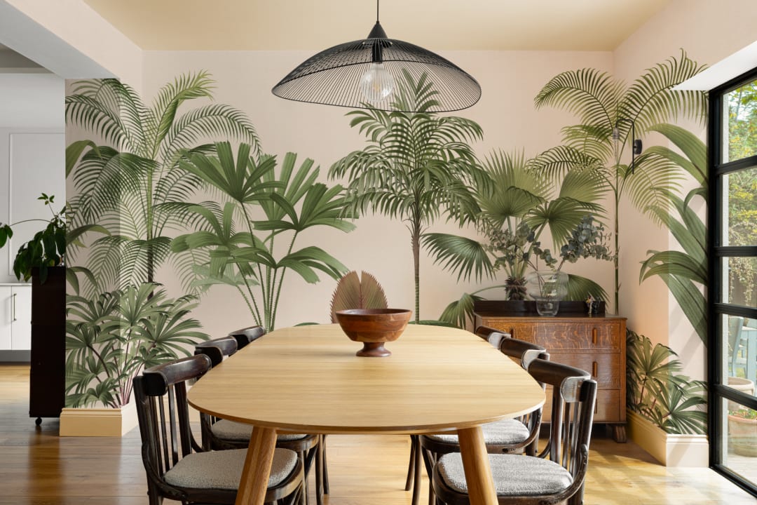 Green Vintage Tropical Palm Tree Mural