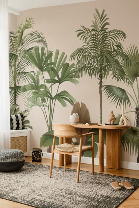 Green Vintage Tropical Palm Tree Mural