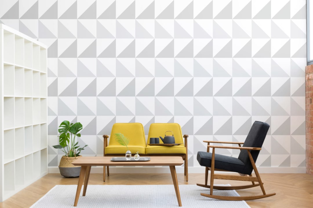 Mural Papel Pintado Triángulos Grises