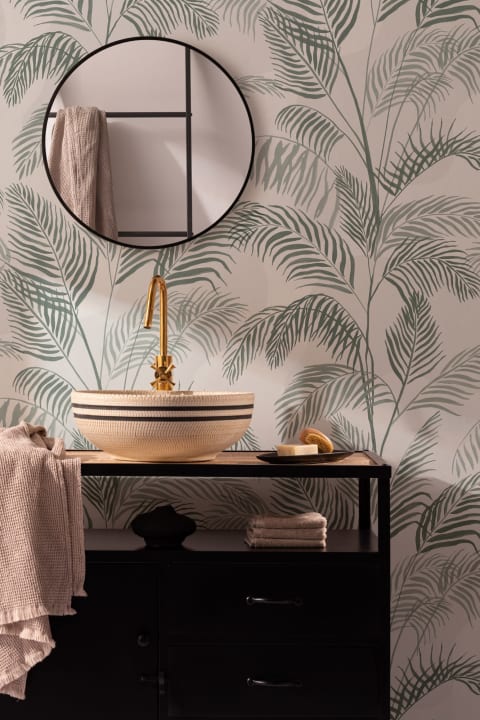 Green Inky Tropical Pattern Wallpaper Mural