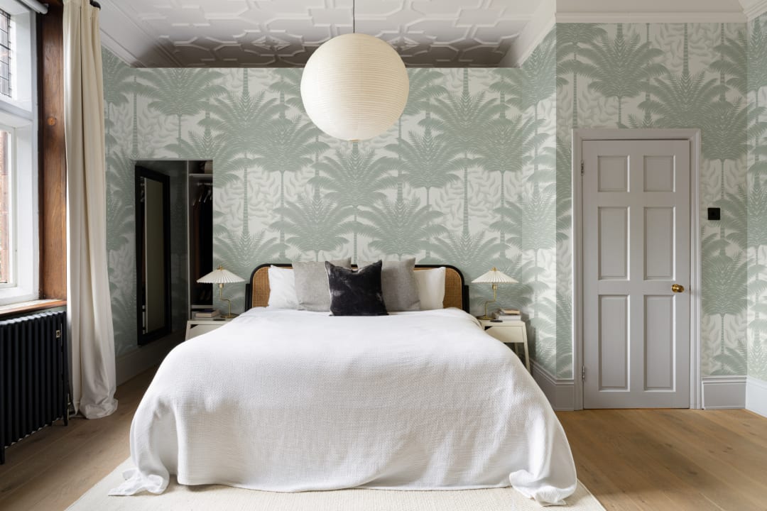 Carta da Parati Palme Art Déco in Verde