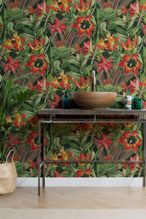 Vintage Tropical Foliage Mörkgrönt upprepat mönster tapet
