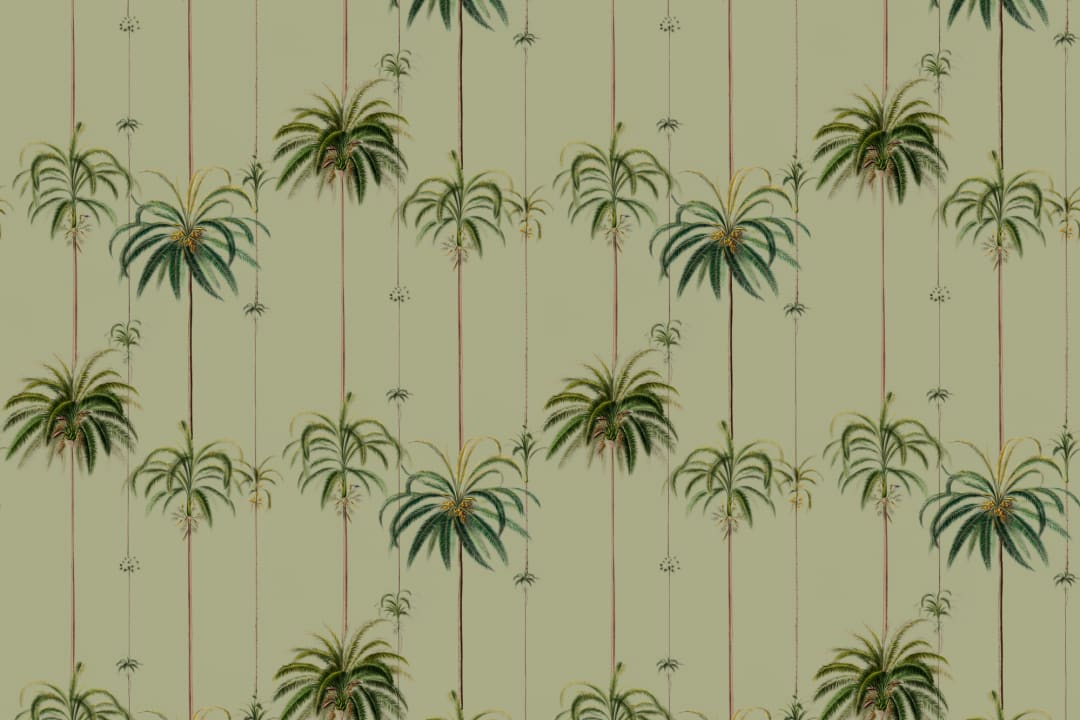 Sage Striped Tropical Palms Wallpaper