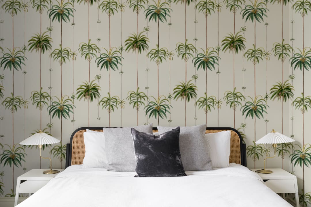 Classic Striped Tropical Palms Wallpaper