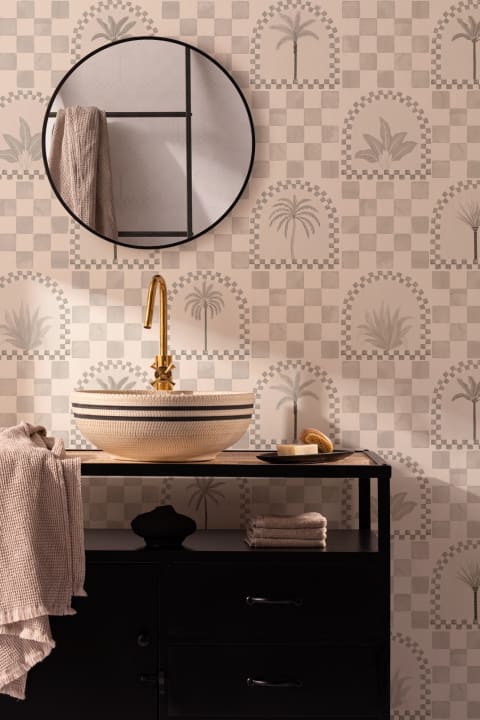 Neutral Mediterranean Palms Tile & Arch Mural