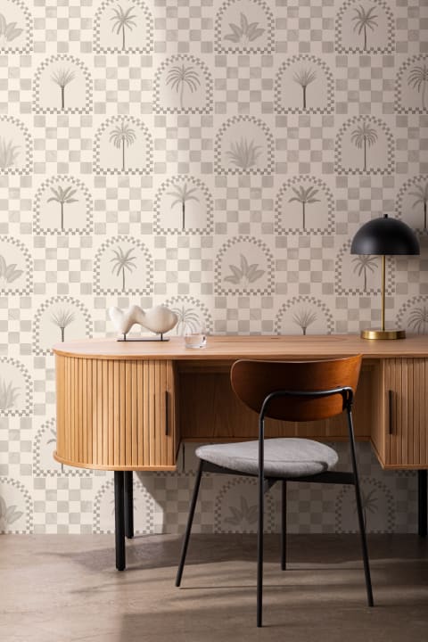 Neutral Mediterranean Palms Tile & Arch Mural