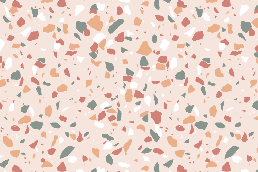 Trendy Green & Orange Terrazzo Repeat Pattern Wallpaper