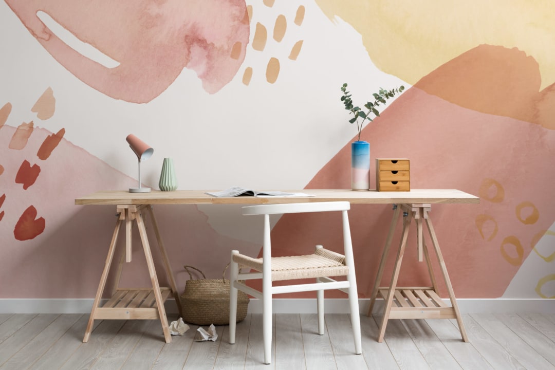 Red Clay & Peach Abstract Watercolor Brush Strokes Wallpaper Mural
