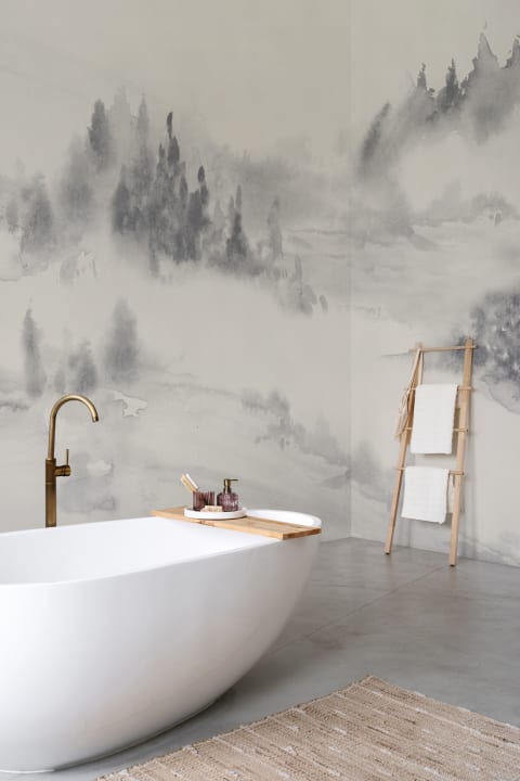 Grey Watercolor Forest Landscape Nature Wall Mural