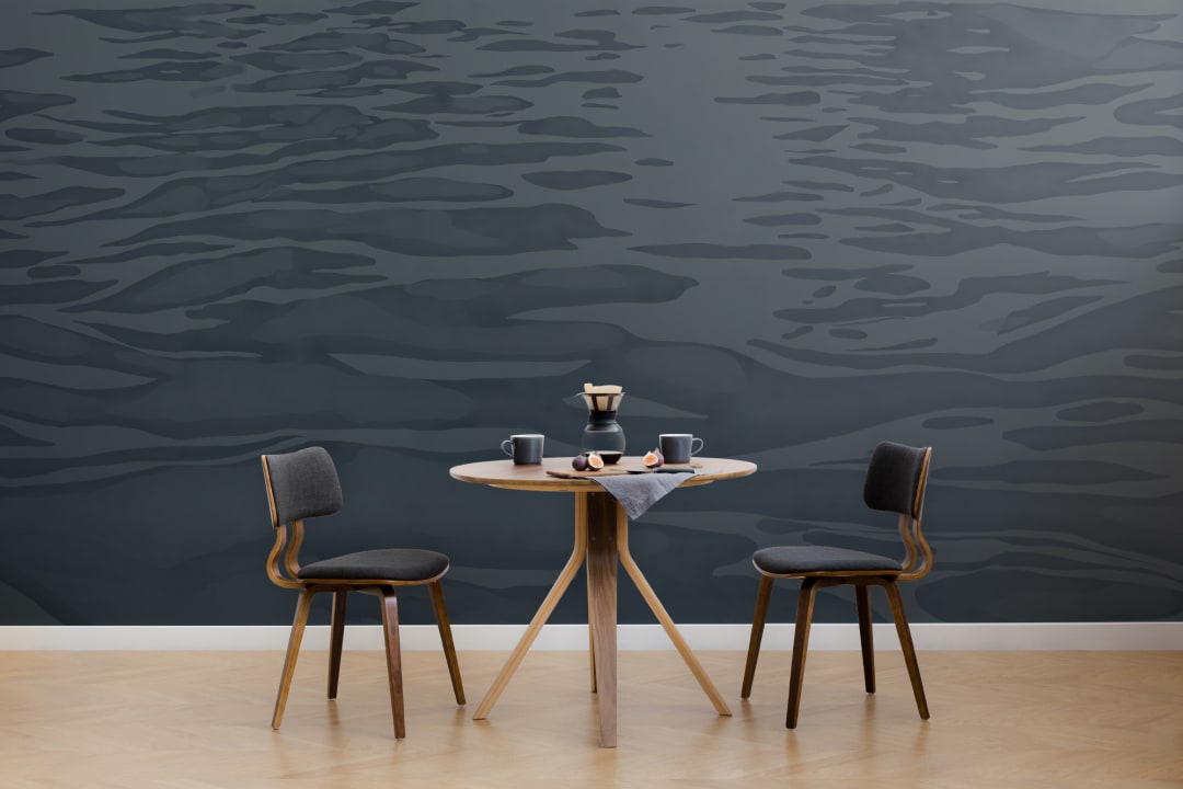 Navy Hand Painted Water Ripple Mural