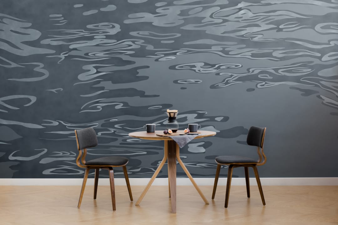 Navy Hand Painted Water Rippling Effect Mural