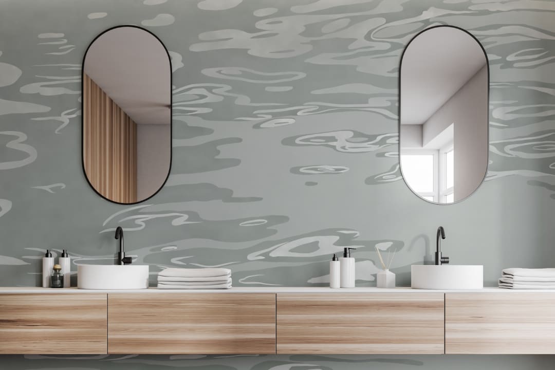 Green Hand Painted Water Rippling Effect Mural
