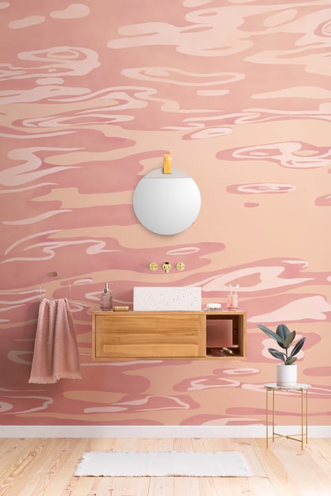Peach Hand Painted Water Rippling Effect Mural