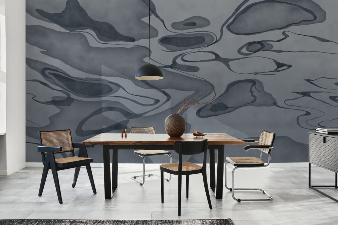 Navy Hand Painted Water Swirl Mural