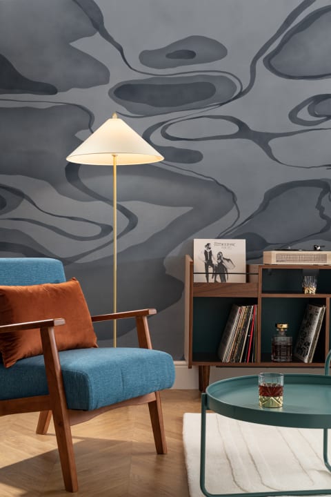 Navy Hand Painted Water Swirl Mural
