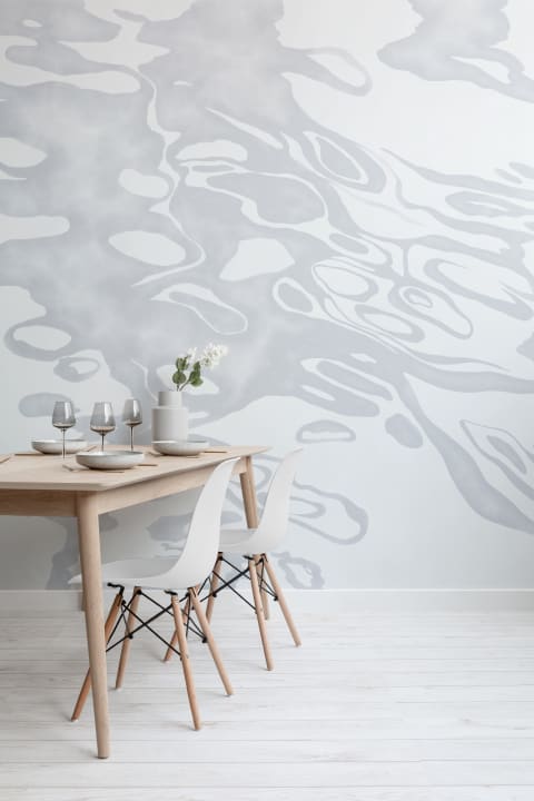 Gray Hand Painted Swirling Water Mural