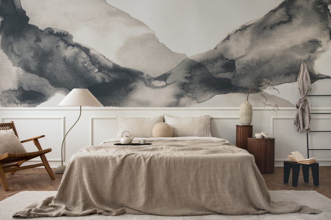 Navy Rippling Abstract Watercolor Mural